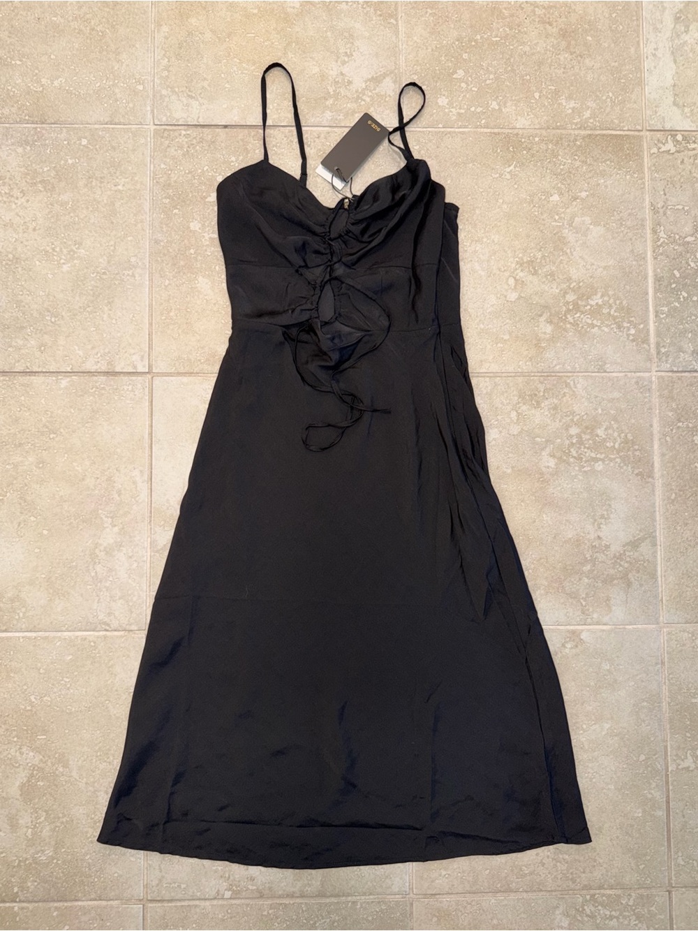 BRAND NEW Black Spaghetti-Strap Tie-Front Midi Dress